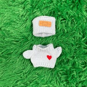 NWT Blue Heart Motif Patch Knit Sweater Hat Set Doll Outfit One Size